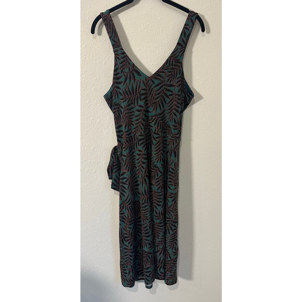 41 Hawthorn brand tropical palm floral print faux wrap tie waist midi dress L